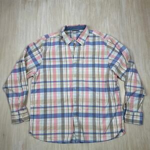 Tommy Bahama Pastel Plaid Button Up Shirt Men’s XL Pink Blue Tan Casual Cotton